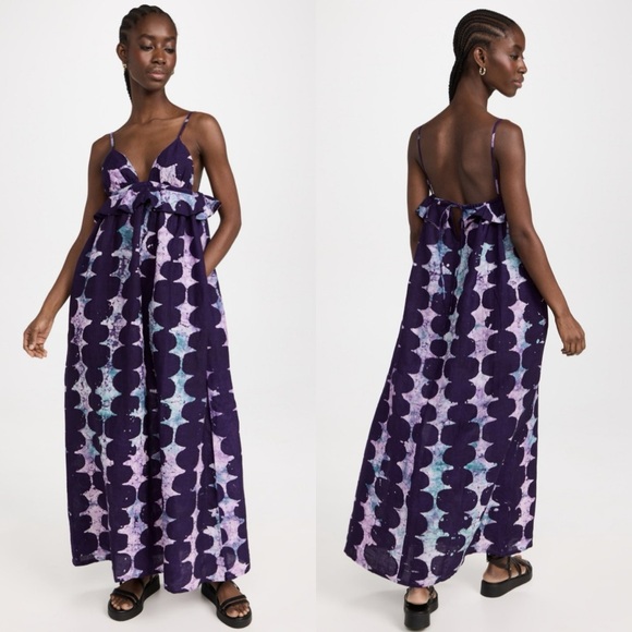 The Mie Gili Purple Linen Ruffle Maxi Dress - Picture 1 of 14